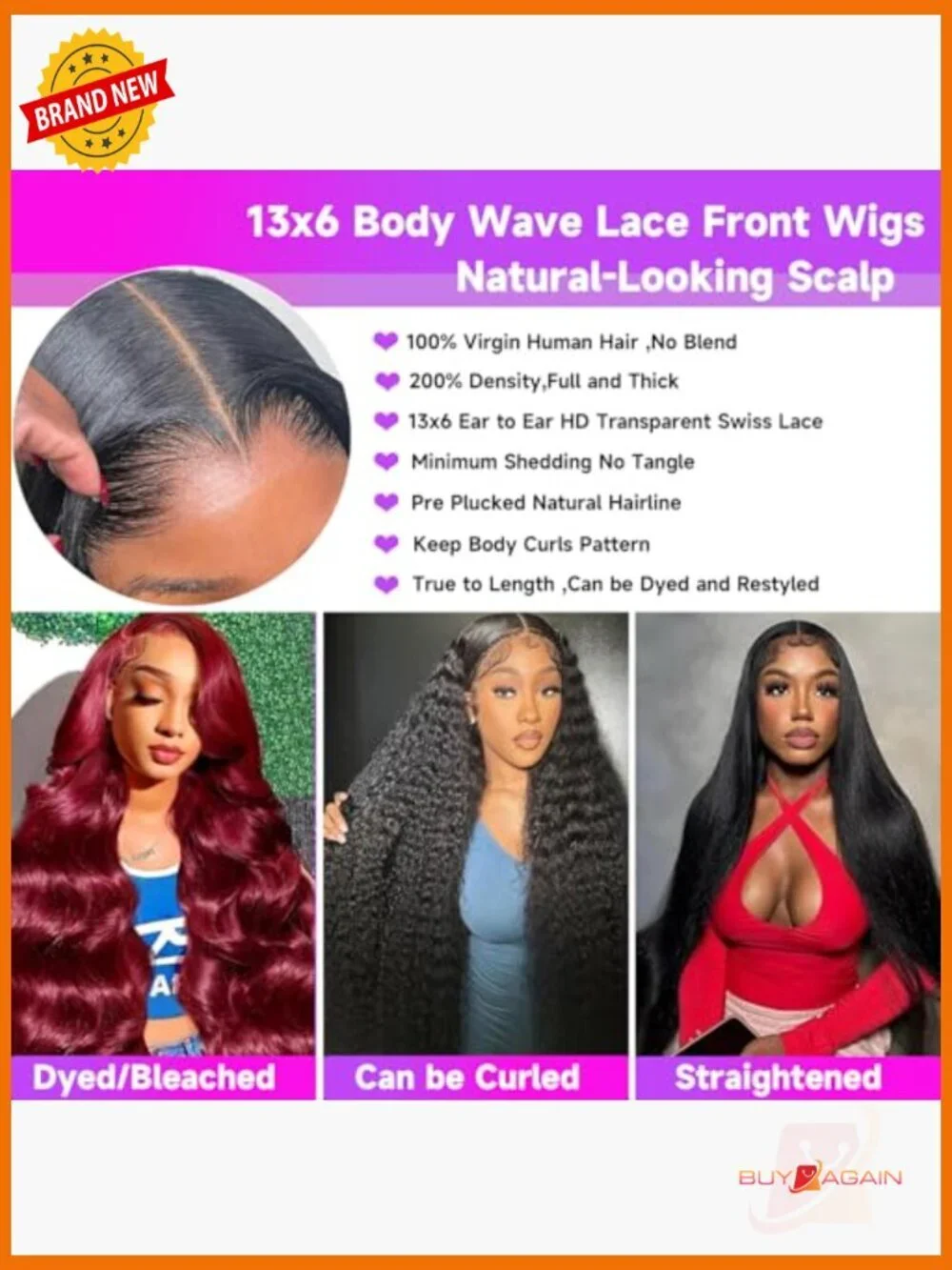 13x6 Body Wave Lace Front Wig Human Hair 200 Density HD Pre Plucked